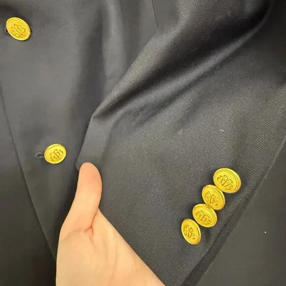 Brooks Brothers Loro Piana 100% Wool Navy Blazer Sport Coat Gold Buttons 44R